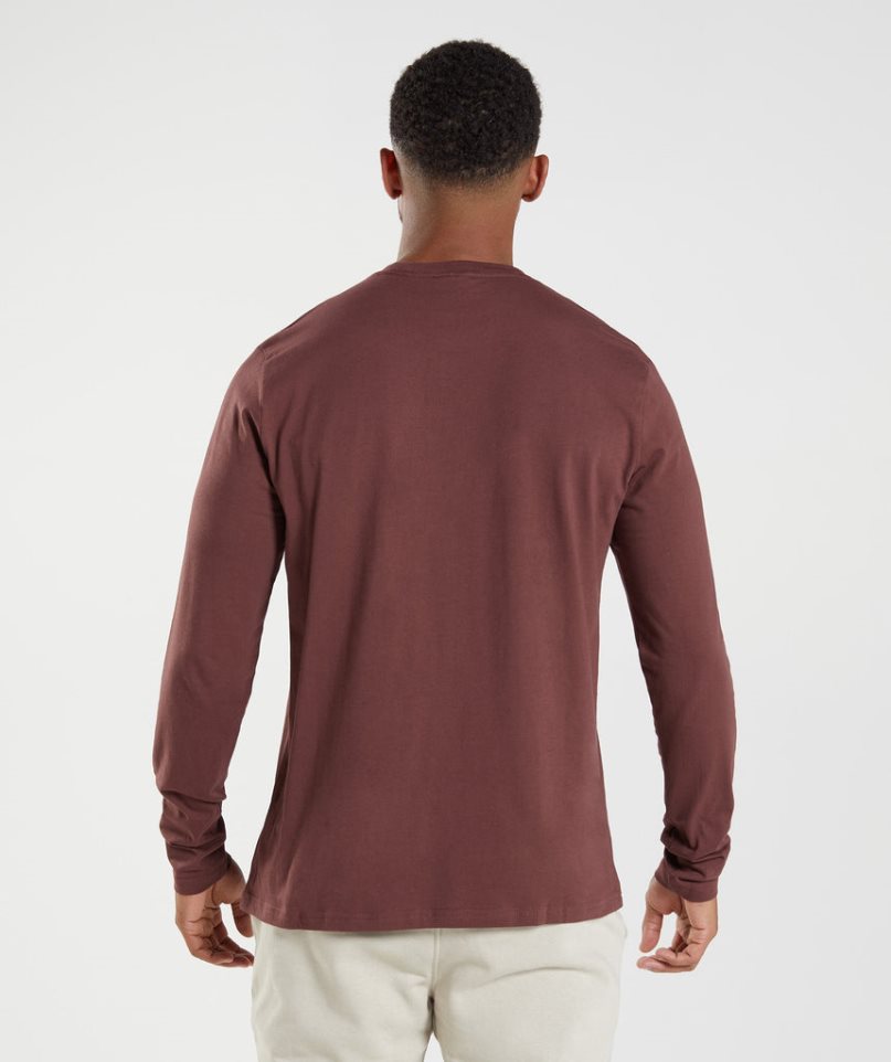 Men's Gymshark Crest Long Sleeve T-Shirts Brown | NZ 3QYKJU